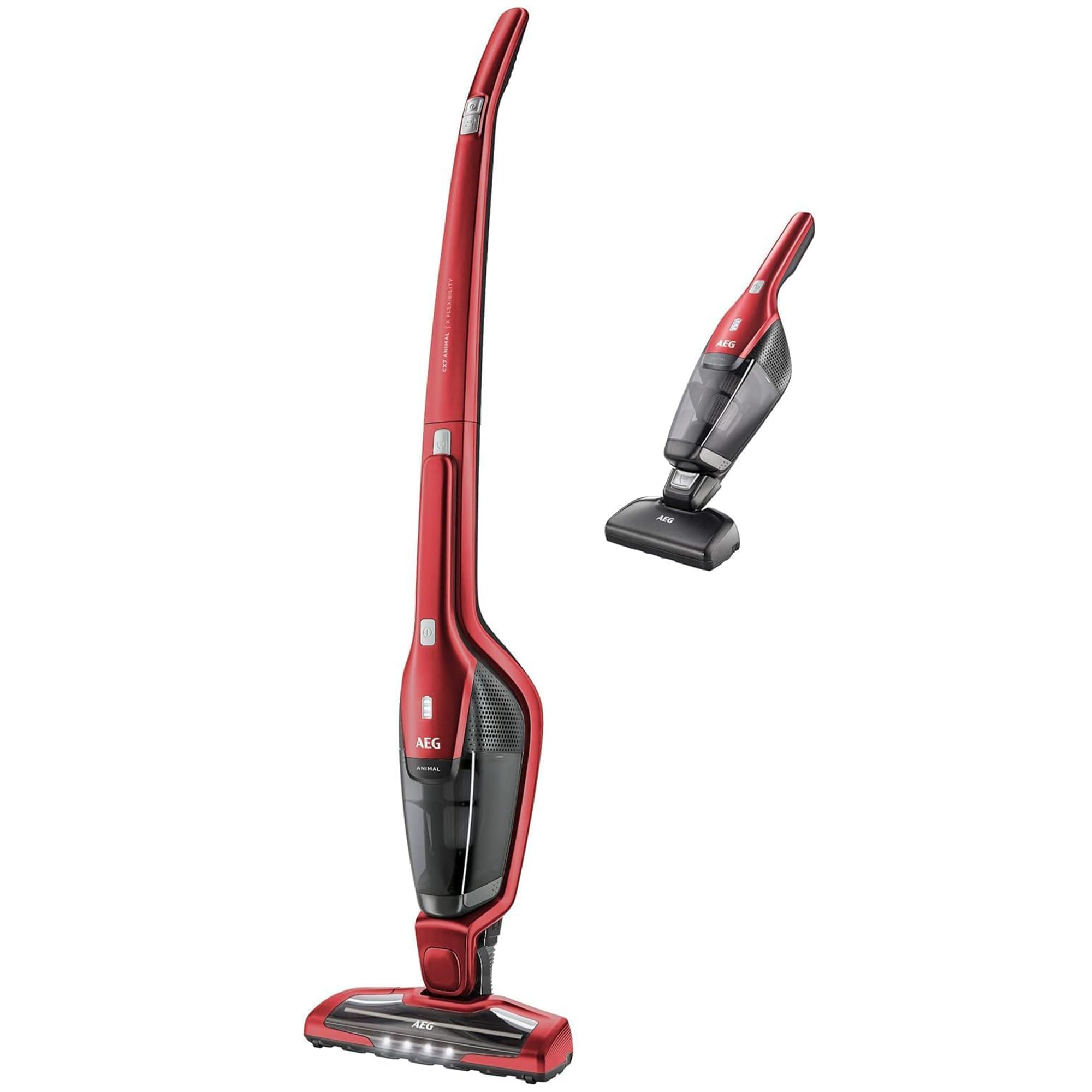 AEG Ergorapido CX7-2-45AN 2-in-1 Cordless Vacuum Cleaner, Bagless, Pet Hair Nozzle, Up to 45 Minutes Running Time, Freestanding, 180° Swivel, Brush Cleaning Function, LED Light, Red, Exclusive to Portable Red Chili