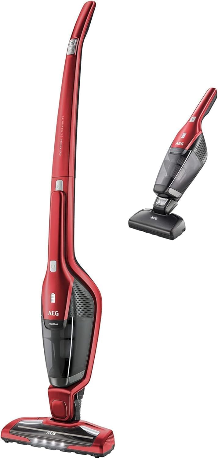 AEG Ergorapido CX7-2-45AN 2-in-1 Cordless Vacuum Cleaner, Bagless, Pet Hair Nozzle, Up to 45 Minutes Running Time, Freestanding, 180° Swivel, Brush Cleaning Function, LED Light, Red, Exclusive to Portable Red Chili - تصویر 2
