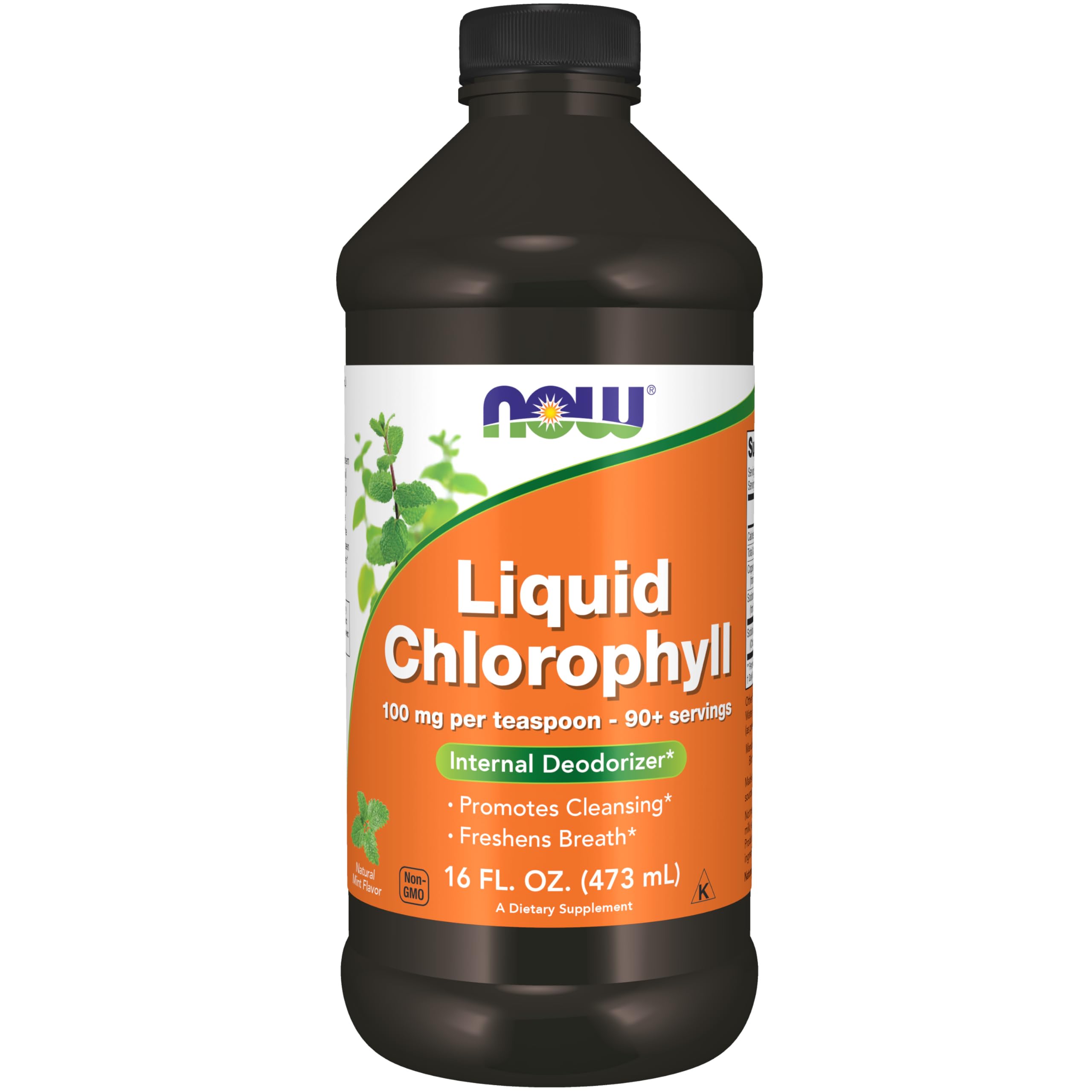 Now Foods Liquid Chlorophyll | Super Concentrated, Internal Deodorizer, Boost Energy, Promotes Cleansing, Freshens Breath | Mint Flavor - 100mg per Teaspoon |16 Ounce (473ml) 90 Servings