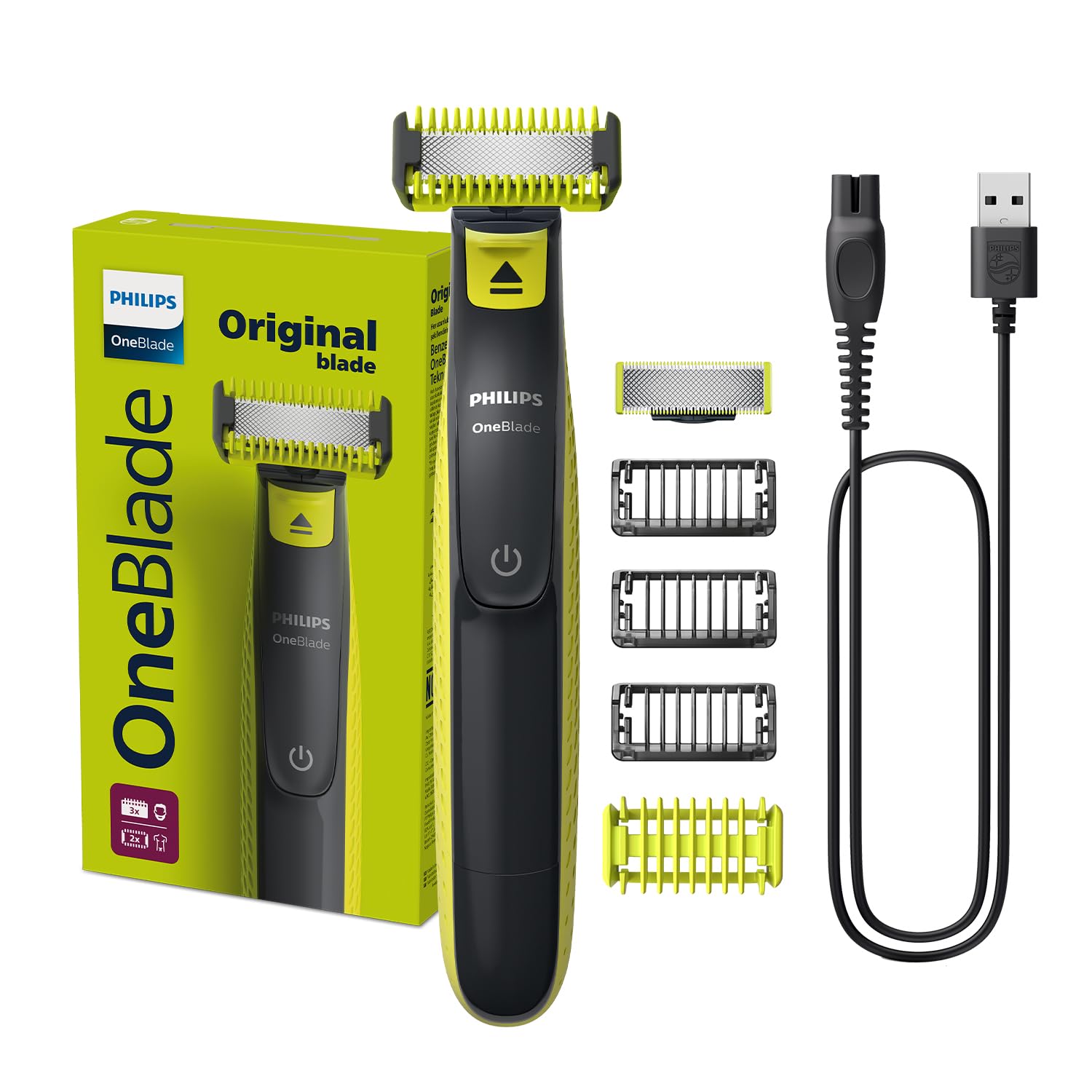 Philips OneBlade Face & Body QP2824 | Dual-Sided Blade | Unique OneBlade Technology | 45min Cordless | Waterproof | Electric Beard Trimmer & Shaver QP2824/10, Face+Body