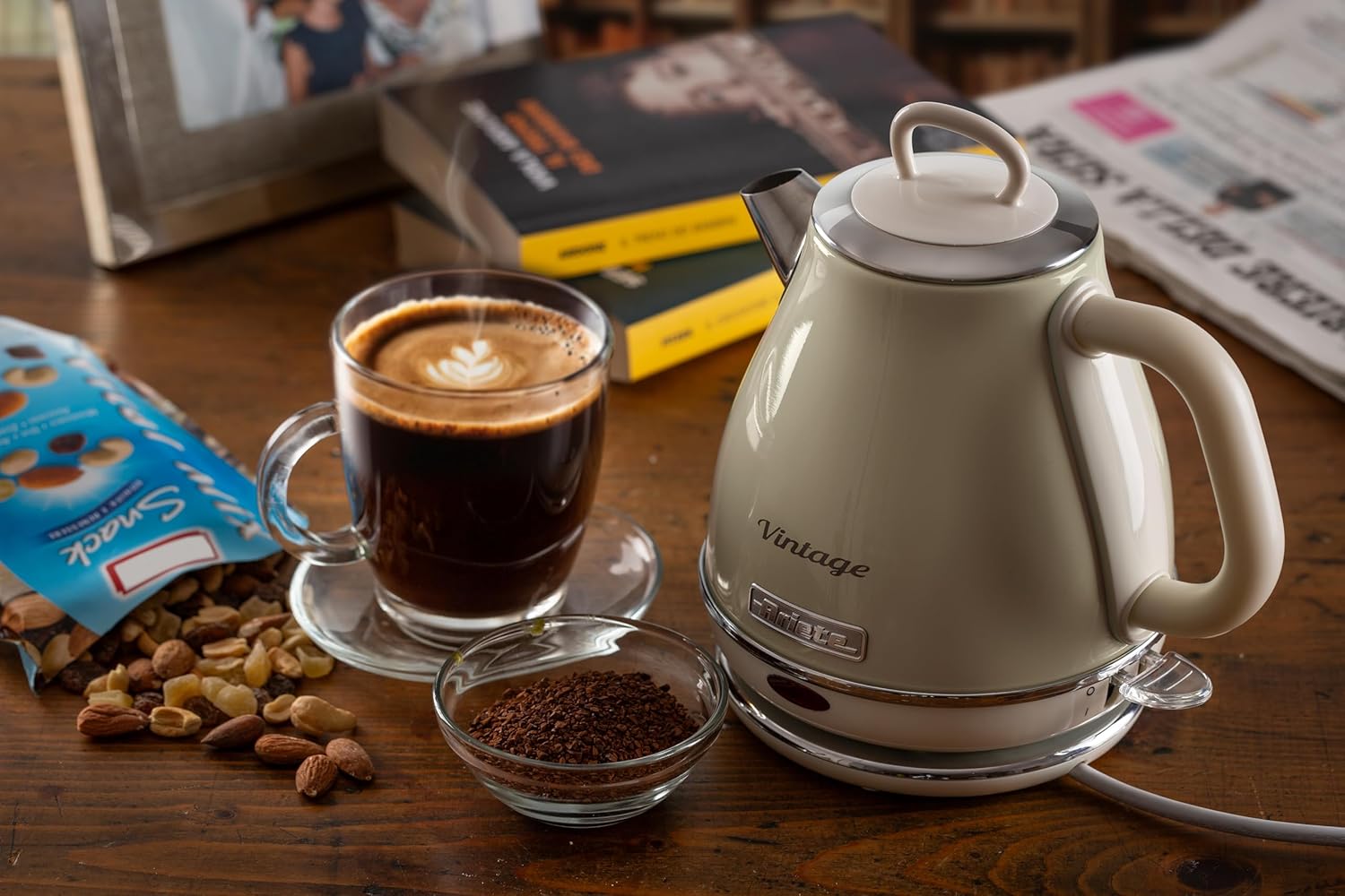 Ariete Beige Small 1 Litre Vintage Cone Style Electric Kettle Retro, 2868/03 BEIGE 1 ليتر - تصویر 5